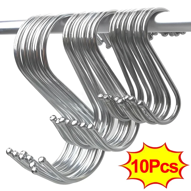 2/10Pcs S-Shape Hook Stainless Steel Clothes Bags Towel Plant Hanging Rack Multi-function Kitchen Bedroom Railing S Hanger Hooks