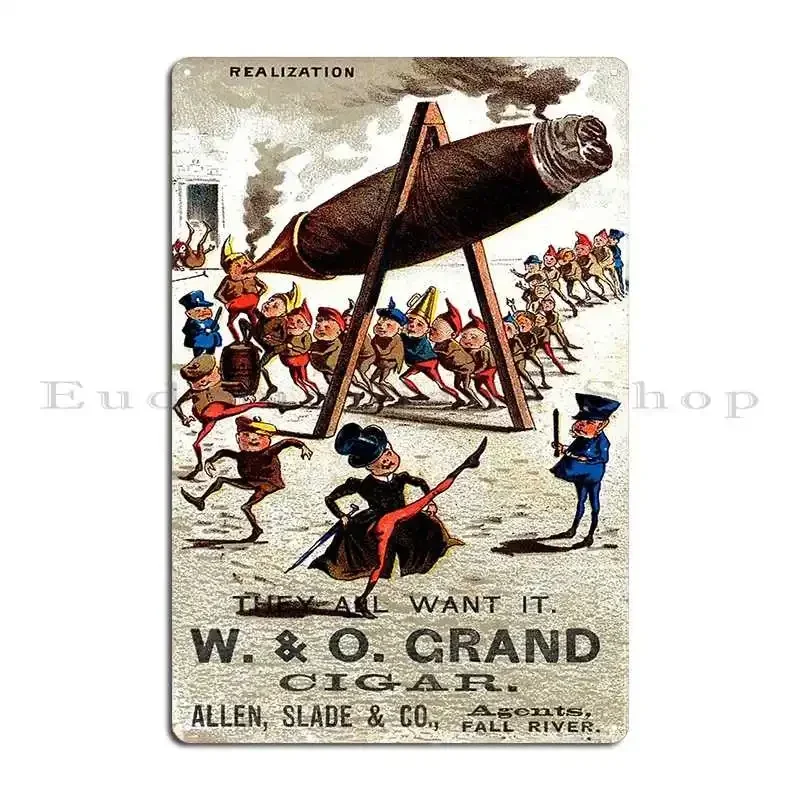 19th C Grand Cigar Metal Sign Rusty Designing Classic Cinema Garage Tin Sign Poster
