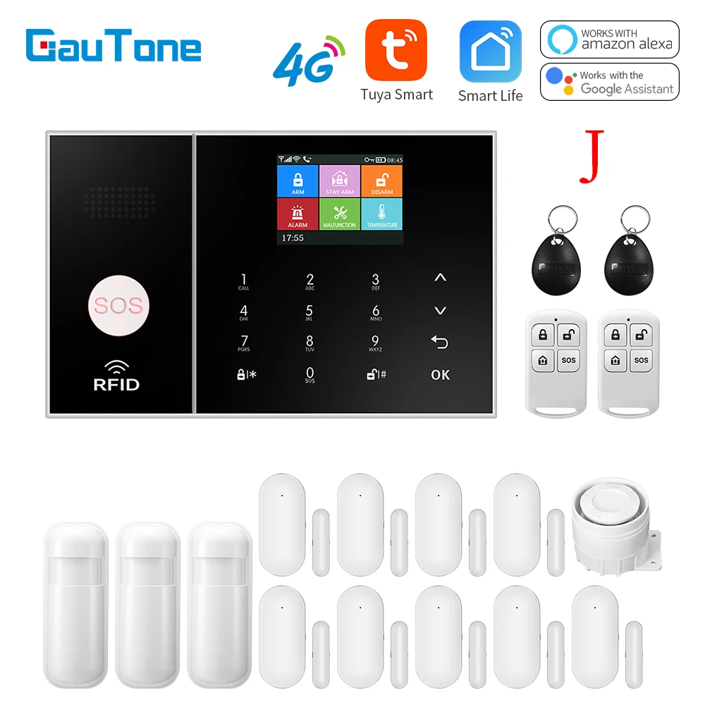 GauTone-sistema de alarma de seguridad 3G, 4G, GSM, WIFI, para hogar y negocios, multilenguaje, Control por aplicación Tuya Smart Life, funciona con