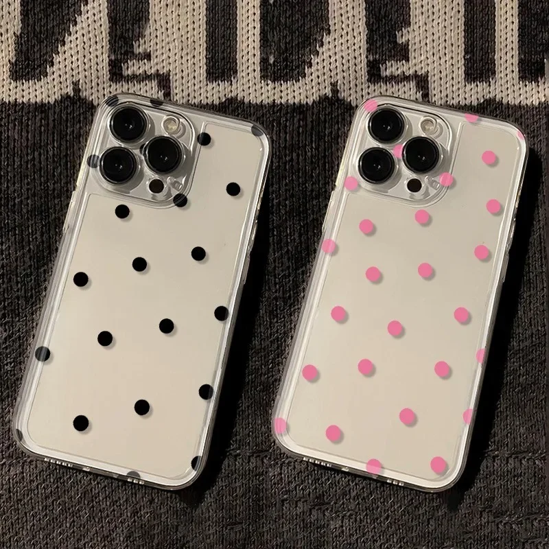 Coque de téléphone transparente antichoc souple à petits pois tendance pour iPhone 17 Air 16 15 14 11 Pro Max Plus 13 12 Mini
