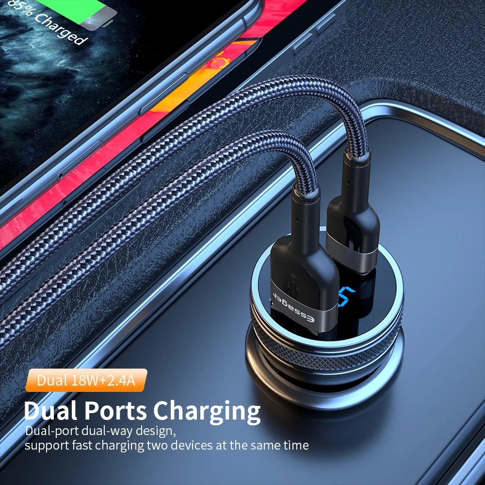 Essager Mini 36W USB Car Charger Quick Charge 3.0 Charger For iPhone 14 13 Samsung Xiaomi USB Type C Fast Charging Car Charger