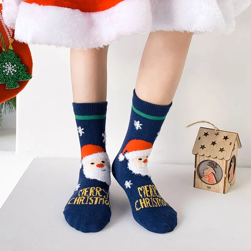 3Pairs/lot 1-12Years Christmas Kids Girls Boys Sock Cartoon Santa Claus Cotton New Year Children\'s Socks For Girls Spring Autumn