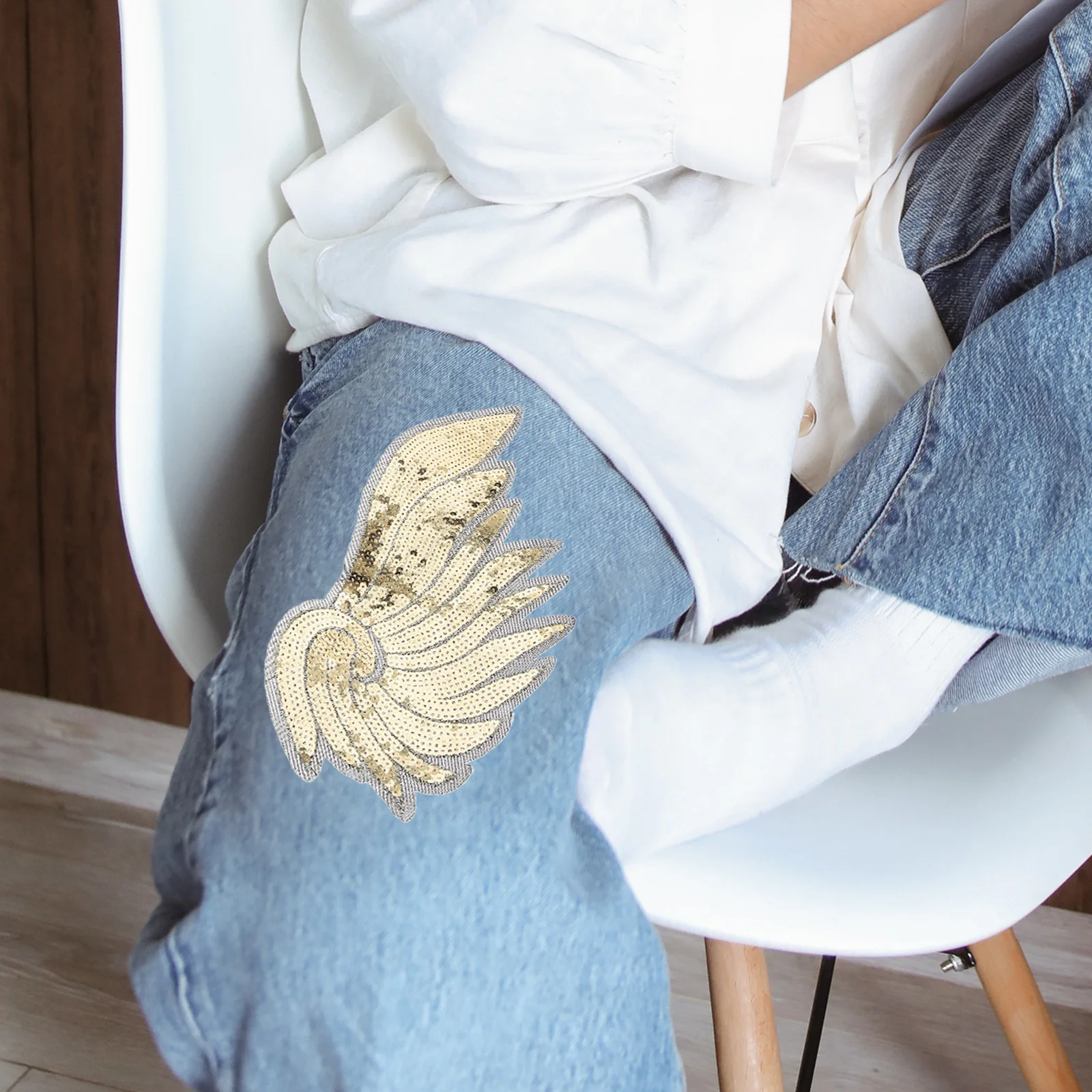 

Sequin Embroidered Diy Sequin Patch Wing Applique Golden Patches for Clothing DIY Repair Decor Accessory Garment