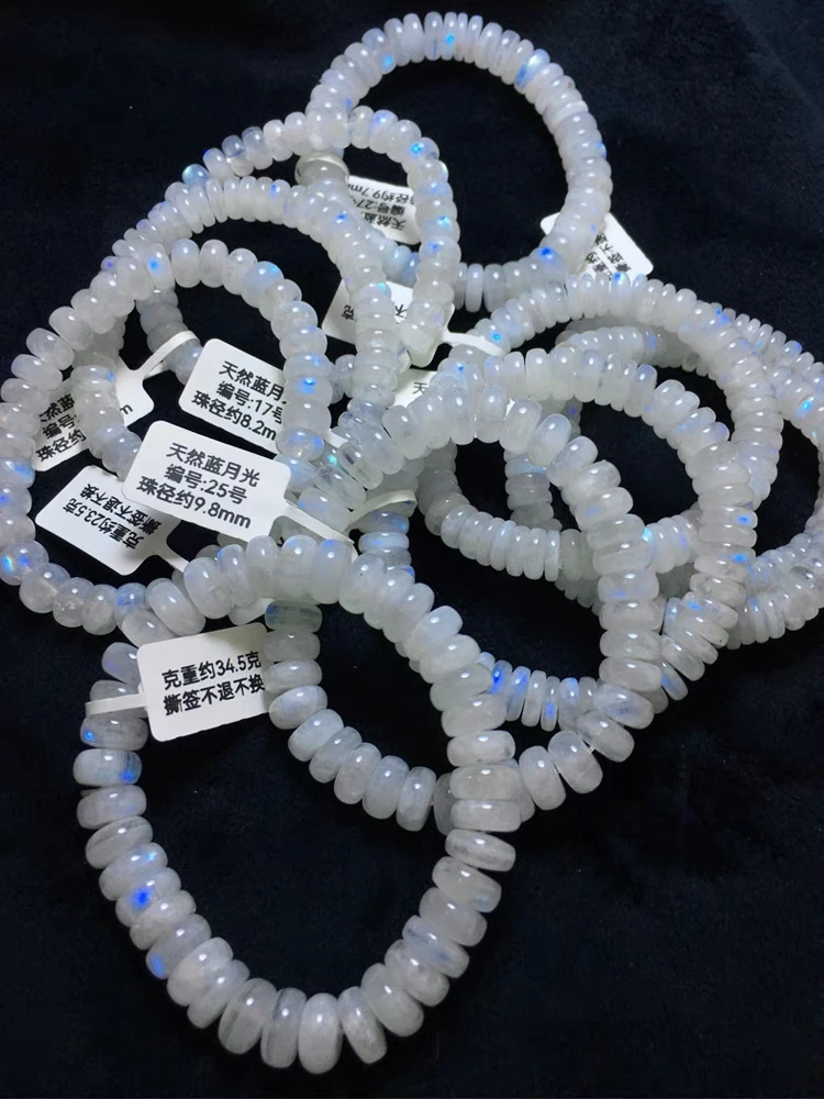 Natural Blue Light Moonstone Clear Beads Bracelet 8mm Moonstone Stretch Crystal Clear Round Beads Bracelet AAAAA