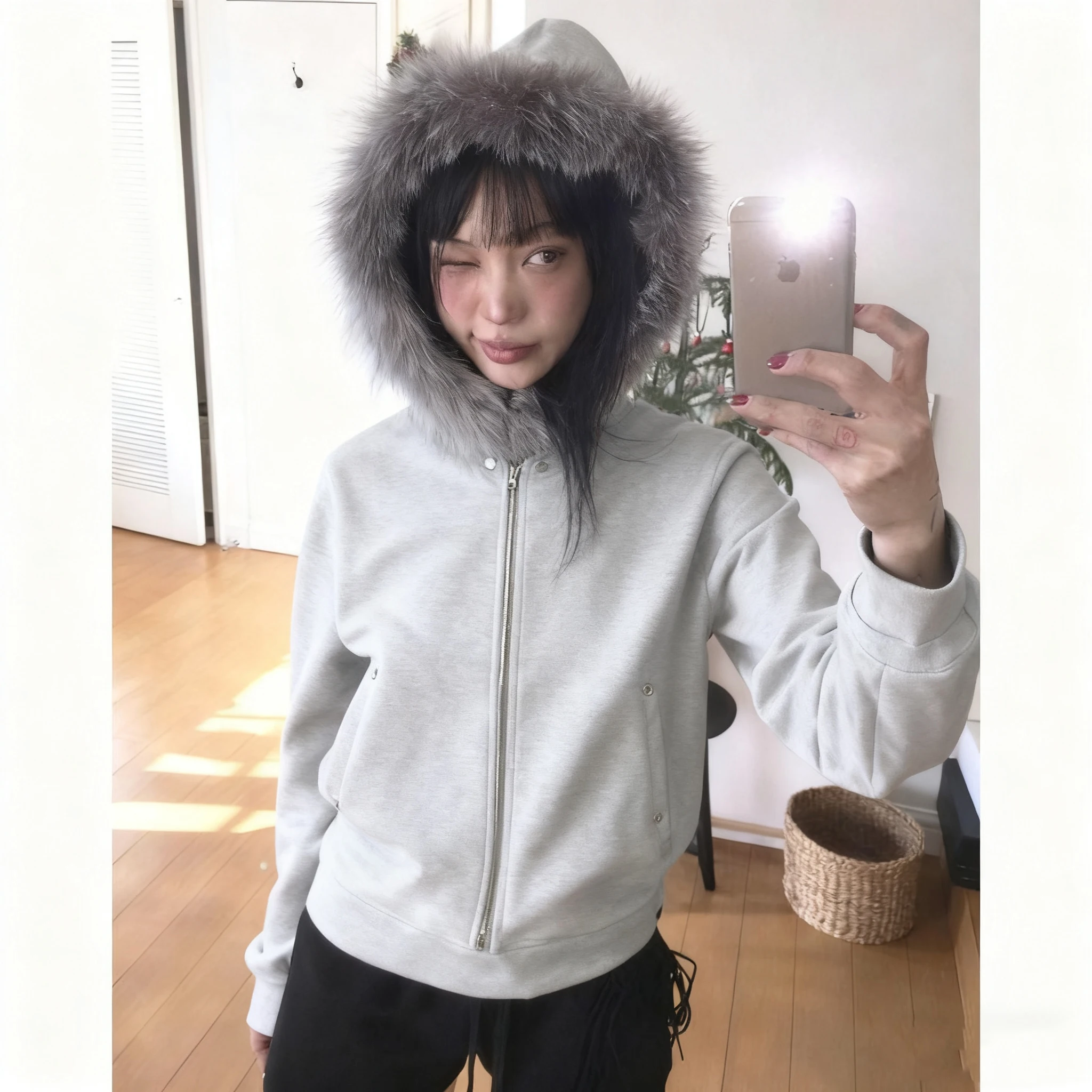 Maillard style spicy girl patchwork design sense hooded sweatshirt autumn/winter American short zipper slim fit women's top