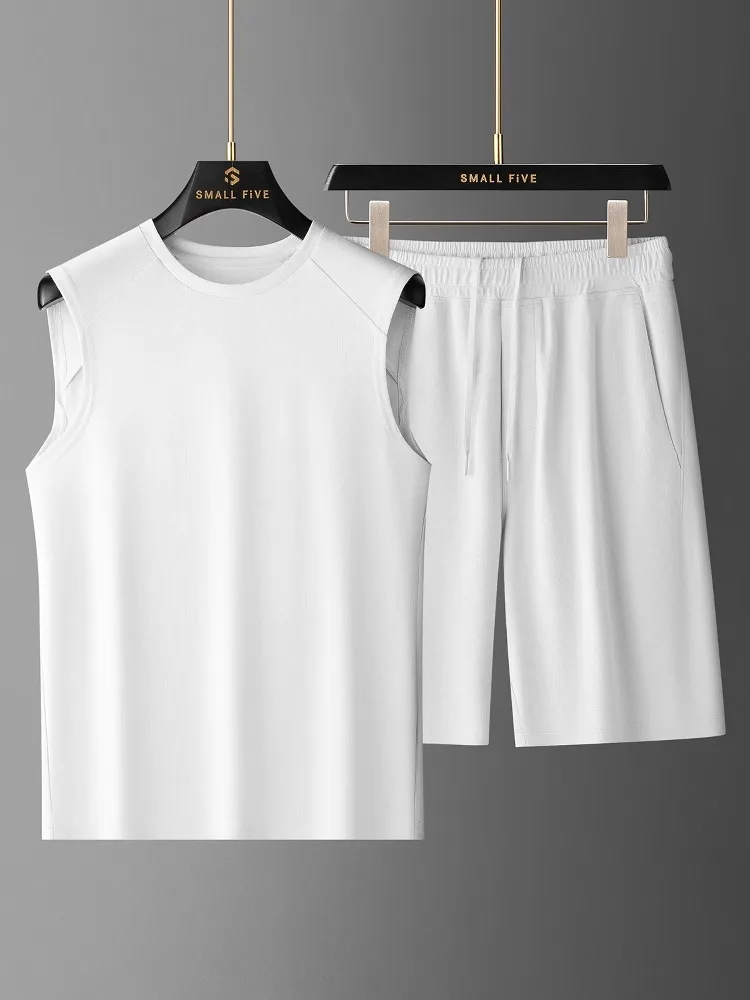 

JSBD Summer Ice New technology outdoor quick drying elastic sleeveless vest shorts two-piece men's casual sports suit