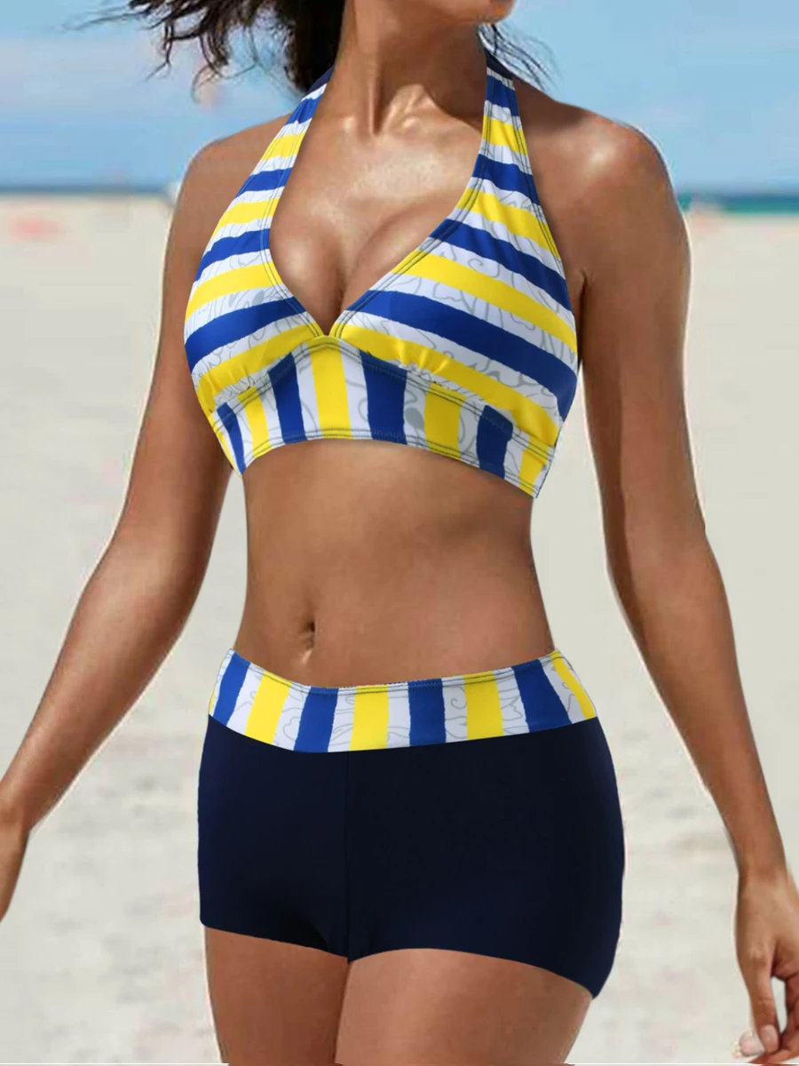 Bikini z wysoką talią 2023 kobiet Push Up strój kąpielowy sznurowane stroje kąpielowe letnie damskie Plus Size w kwiaty Halte kąpiące się kostium