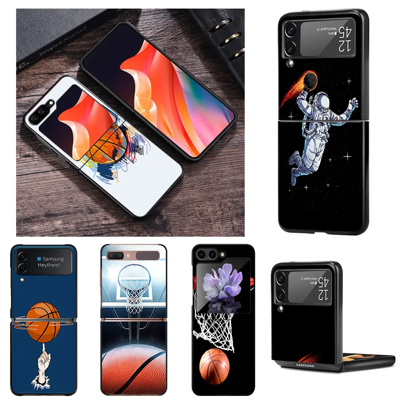 Black Phone Cases for Samsung Z Flip 6 5 4 3 5G Luxury Astronaut Play Basketball Hard Galaxy ZFlip6 Flip5 Flip4 Flip3 Cover