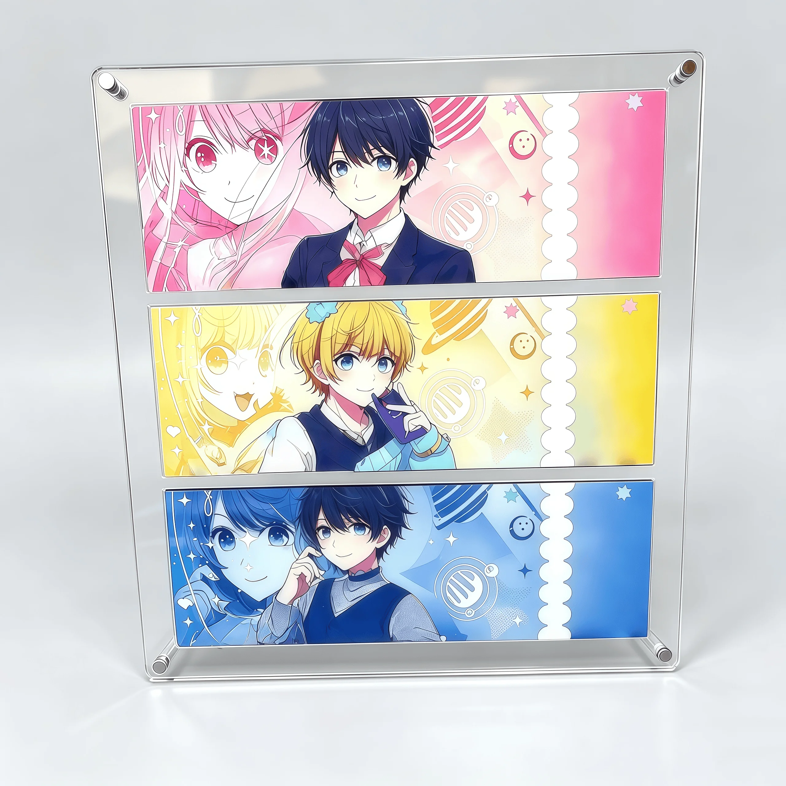 Porta-Cartões Colecionáveis de Acrílico para Fotos de Ídolos e Bilhetes de Anime com Efeito Laser, Alta Clareza, Vários Tamanhos, 3 Slots, Cartões Não Incluídos