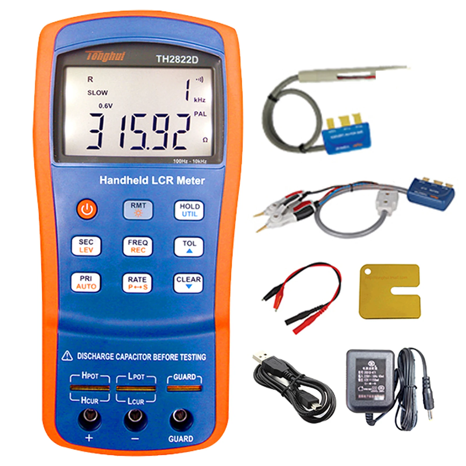 Handheld LCR Meter TH2822D Accuracy 0.1% Inductance Resistance Capacitor Tester, 100Hz -10kHz Testing Frequency, DCR function