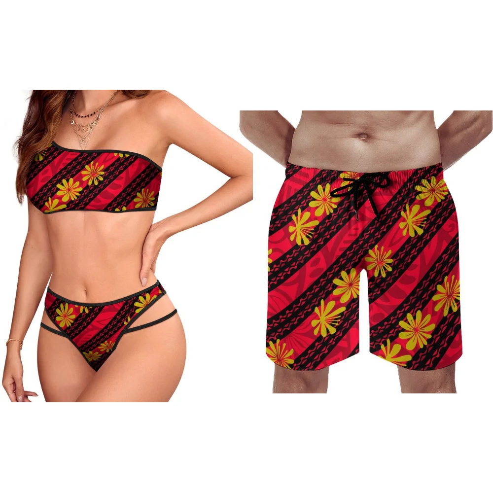 Polynesische aanpasbare paar badmode dames bikini heren trunks licht poly stof yearround strand klaar
