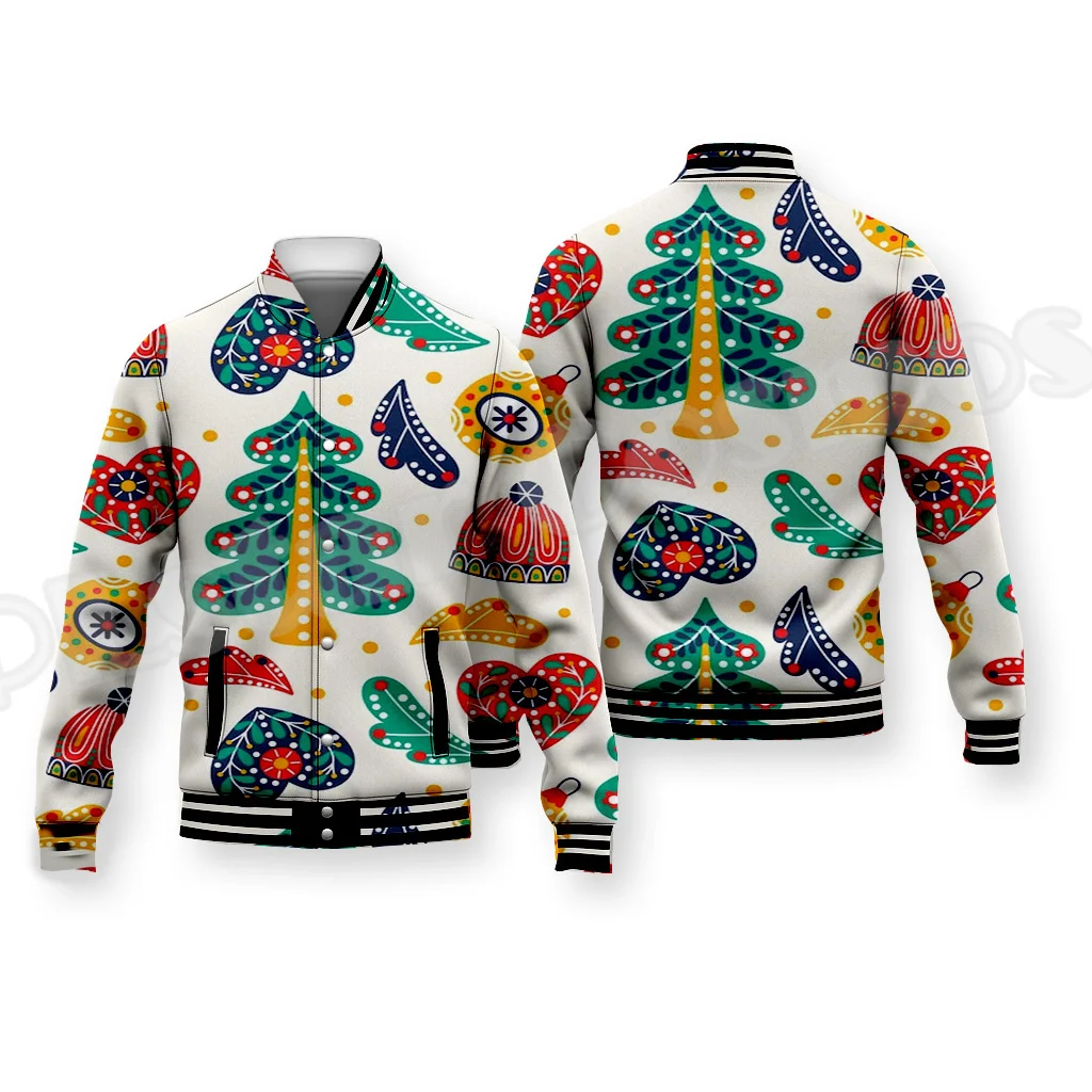 Christmas Xmas Santa Claus Animal Colorful Pattern Harajuku Streetwear Autumn Winter Casual Funny Botton Coat Baseball Jacket N9