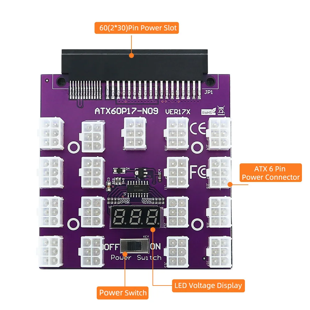 Upgrade Version ATX 17x 6Pin Power Supply Breakout Board Adapter Converter 12V for Ethereum BTC Mining