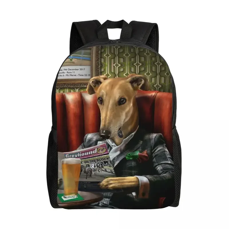 Customized Greyhound Dog Portrait Travel Backpack School Computer Bookbag Whippet Sighthound Lover College Student Daypack Bags