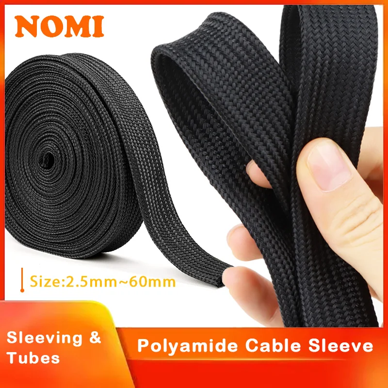 

Black 2.5mm - 60mm New Arrive High Density Nylon Braided Insulated Sleeve Wire Protection Polyamide Expandable Sheath 1~30m