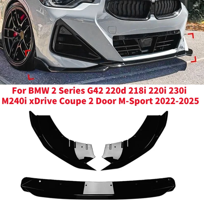 

ABS Front Bumper Lip Splitter Diffuser For BMW 2 Series G42 220d 218i 220i 230i M240i xDrive Coupe 2 Door M-Sport 2022-2025