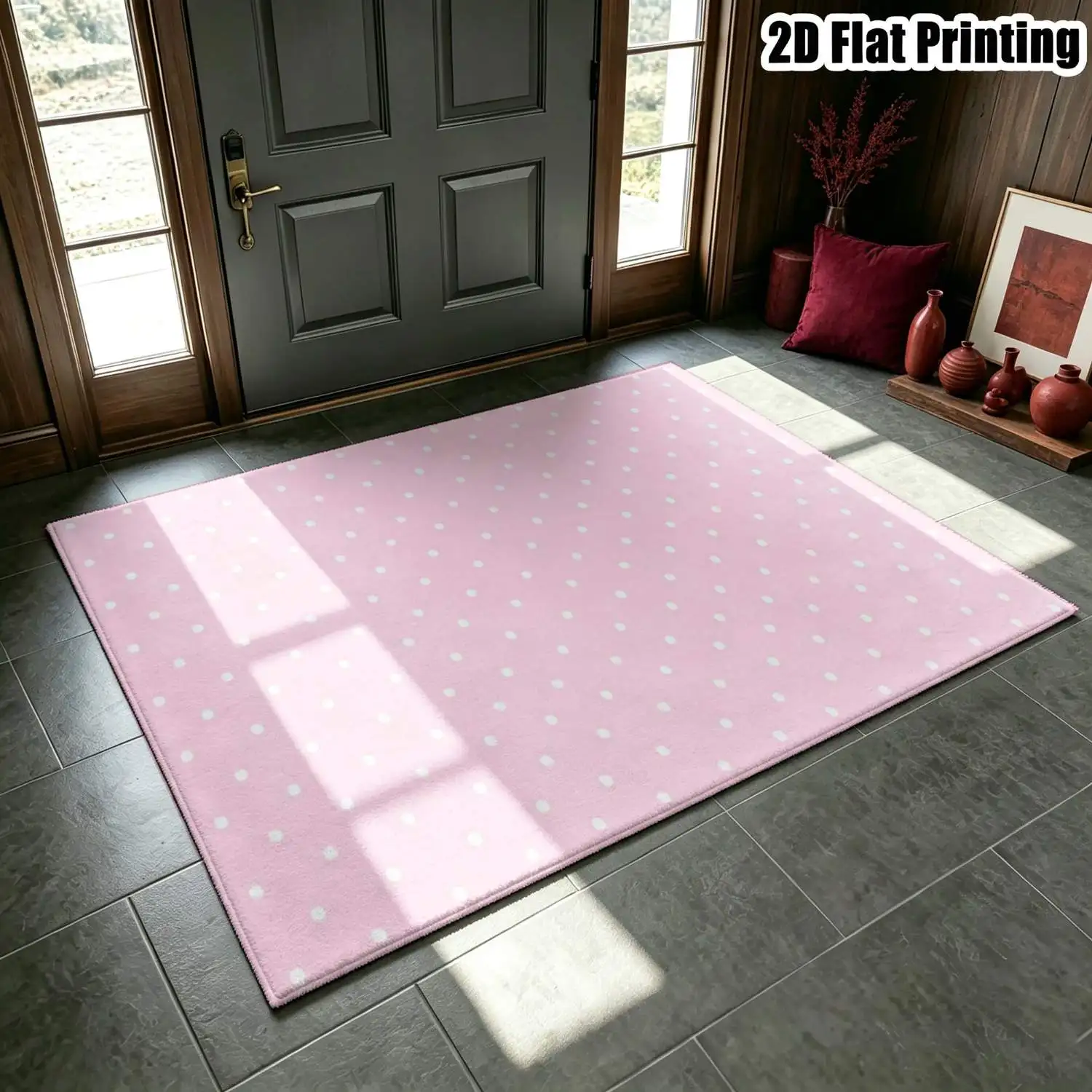 1Pc 2D Printed Pink Polka Dot Nordic-Style Carpet, Instagram-Inspired Modern Minimalist Floor Mat, Machine Washable, Multi-Size, Suitable for Home Decor: Entryway, Dining Room, Foyer, Bedroom, Living Room