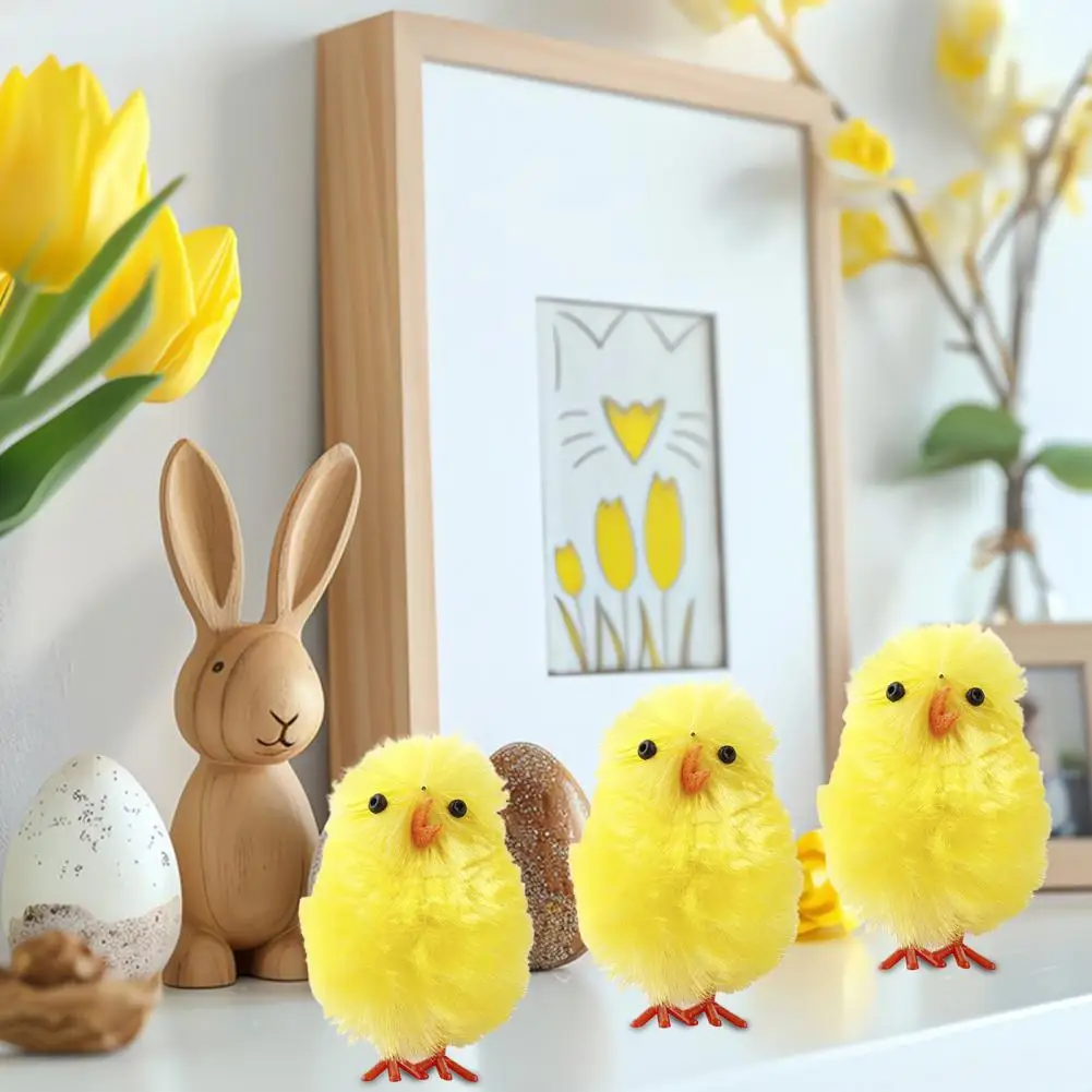 2025 Easter Chick Ornament Yellow Cotton Ball Chicken Fluffy Chick Decoration for Home Office Easter Party Easter Basket Filler