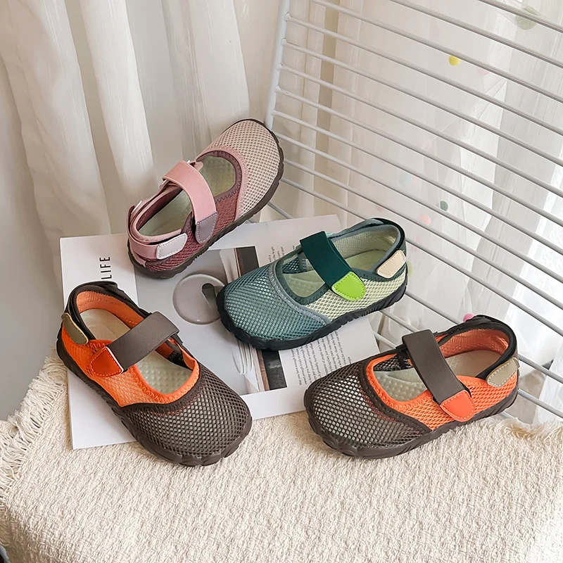 Children's Athletic Sandals Boys' Sneakers Breathable Dark Green Mesh Boys' Girls' Shoes Soft Non-Slip Kids Baby Mesh Sandals