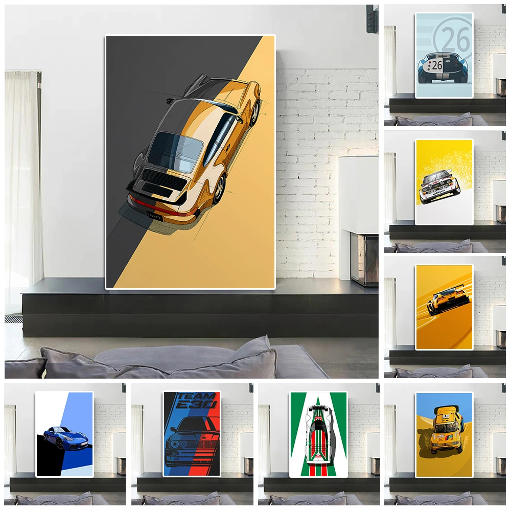 Abstract Cartoon Supercar E30 Graffiti Canvas Painting Vintage Sports Car Poster Racing Illustration Wall Art Room Home Decor