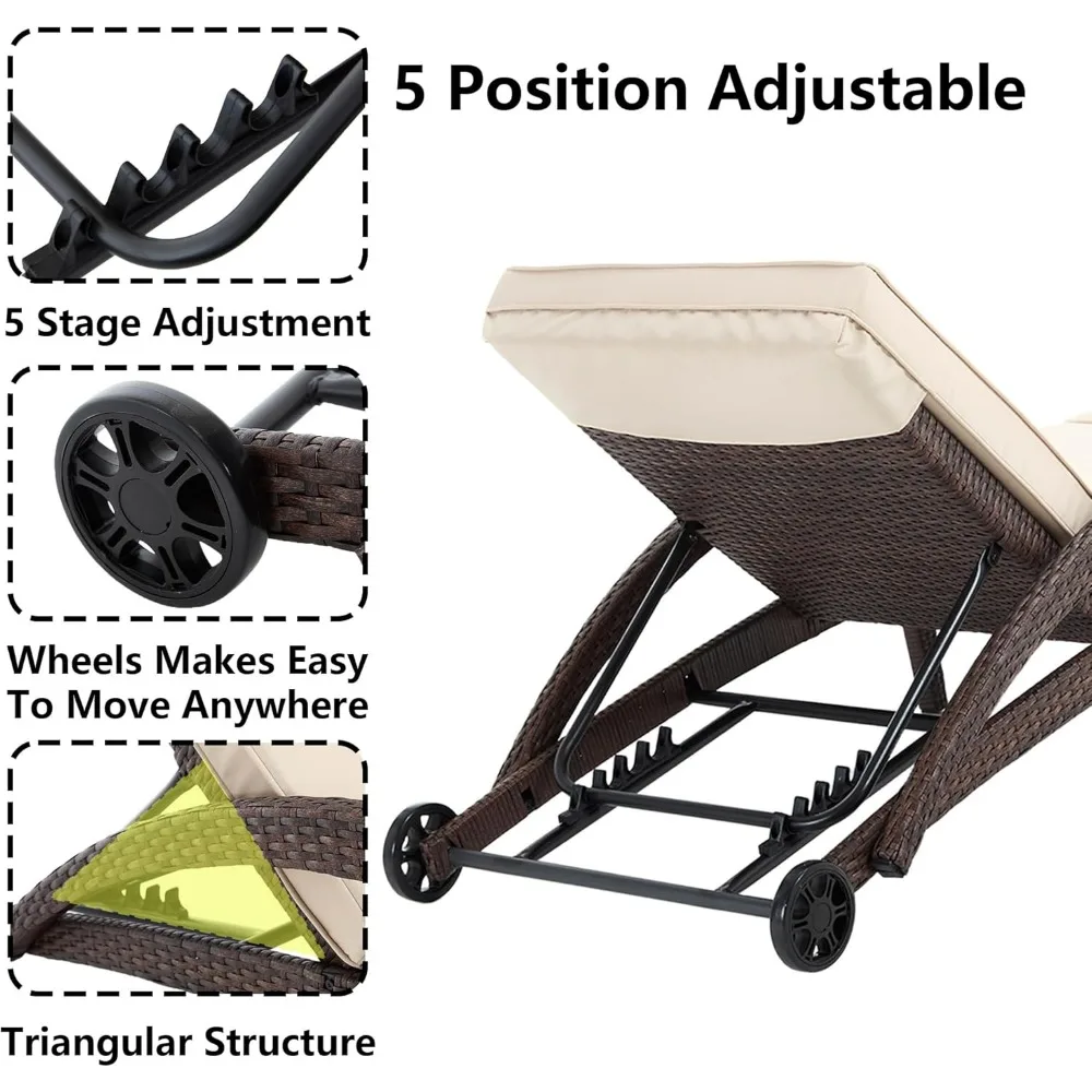 Set di sedie a sdraio chaise longue, lettini da piscina regolabili imbottiti a 5 posizioni, poltrone da esterno in vimini, chaise longue da patio