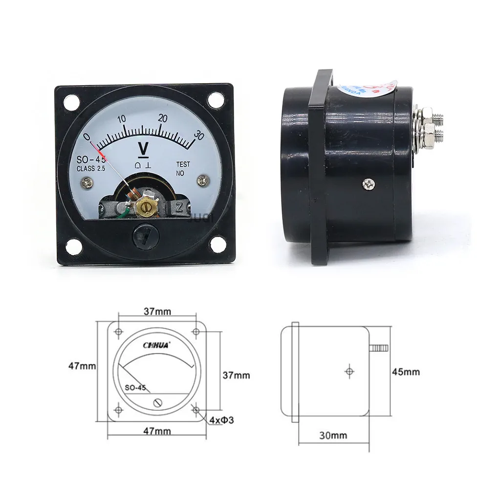 SO-45 Ponteiro Circular DC Voltímetro, Painel Analógico, voltímetro, 5V, 10V, 15V, 20V, 25V, 30V, 50V, 100V, 300V, 500V, 1000V