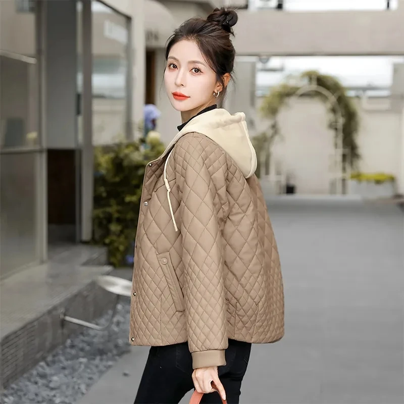 

Women's Short Winter Jackets 2023 New Fake Two Piece Hooded Lightweight Cotton Jacket Coat Female All-match Casual Parkas