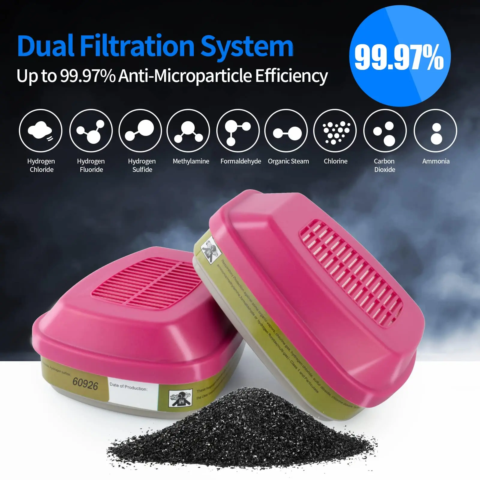 6800 Full Face Respirator Mask With 60926 Activated Carbon Filter for epoxy resin grinding hazardous wastehandling paint welding