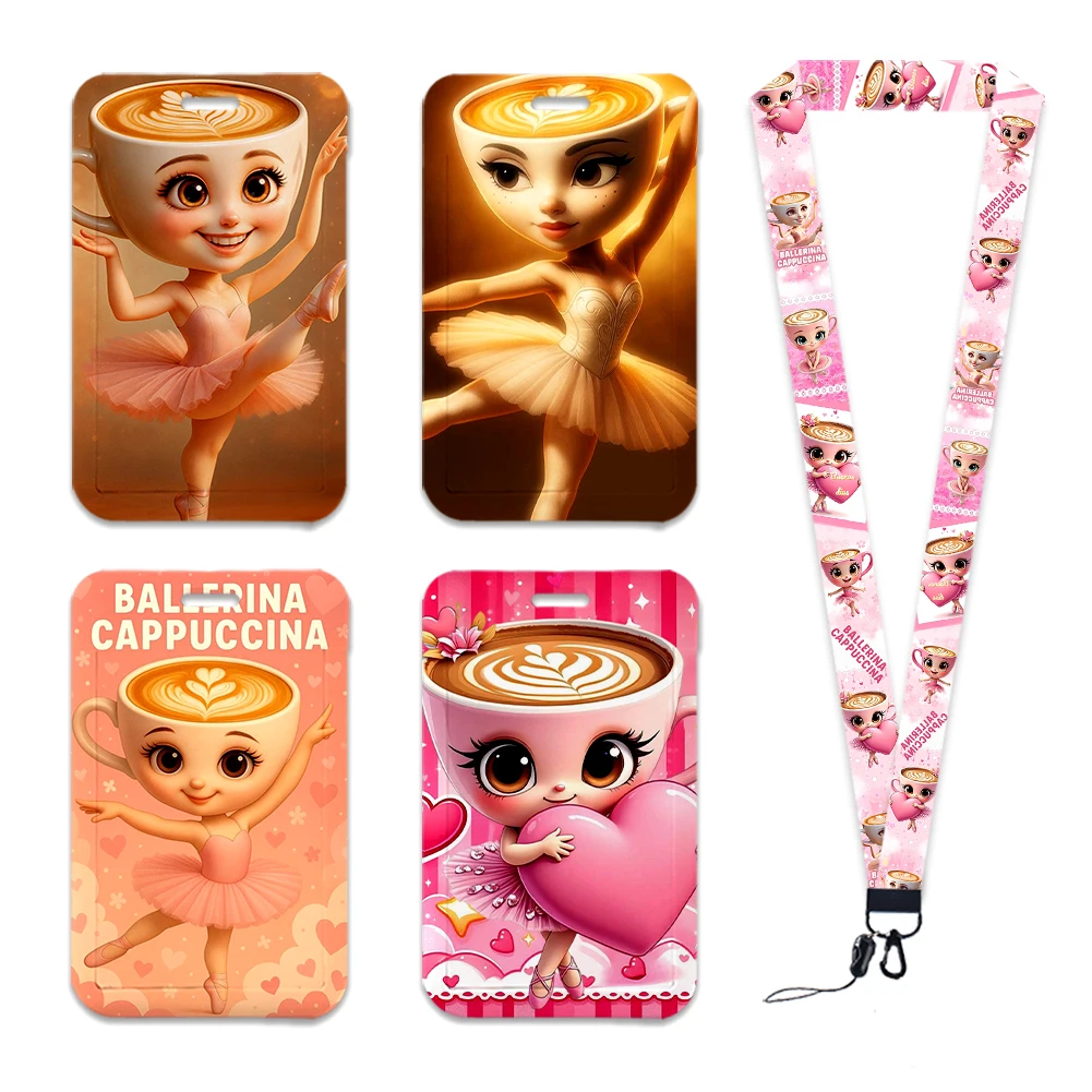 

Coffee Cup Ballet Girls Cute Badge Id Credit Card Student Card Holder Lanyards Pass Hang Rope Lanyard For Keys Strap Accessories