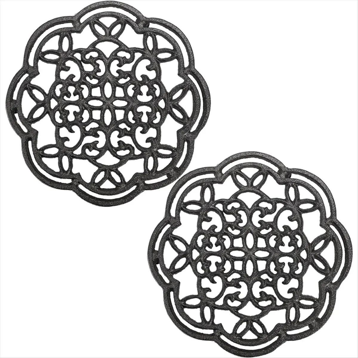 N14R Top 2 Pack Cast Iron Trivet Set, Round HeatResistant Hot Pads for Kitchen, 7.7 Inch Black Stove Handle Cover, for Table