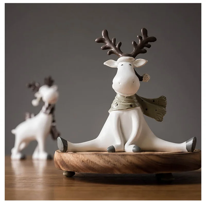 ديكورات المنزل الفنية الغزلان الإبداعية الأبيض الغزلان التماثيل السنة الجديدة مكتب غرفة المعيشة زينة غرفة عيد الفصح حوالي 15X6x14 سنتيمتر #6