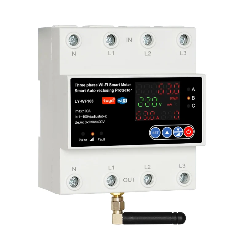 4P 100A Tuya WiFi Three Phase Smart Life Auto-Reclosing Over Under Voltage Protector Smart Meter Timer Switch Circuit Breaker