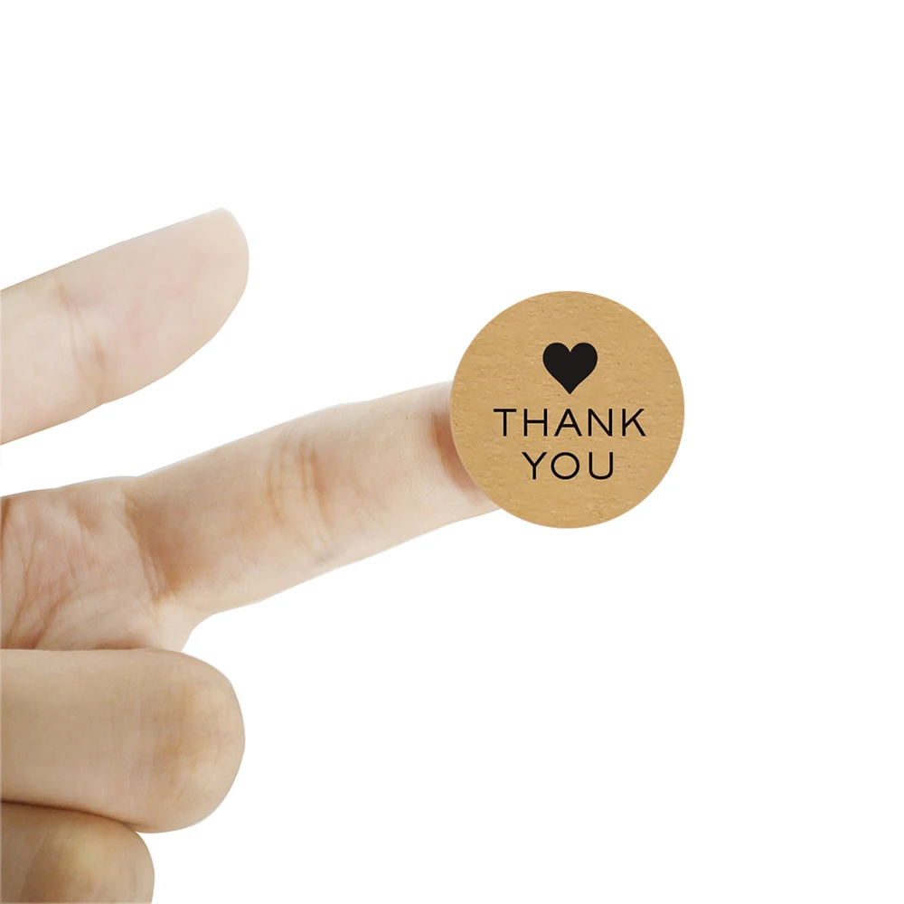 100-500pcs Kraft Paper Thank You Stickers With Heart Appreciation Tag Labels For Business Bag Seal Wedding Party Decoration