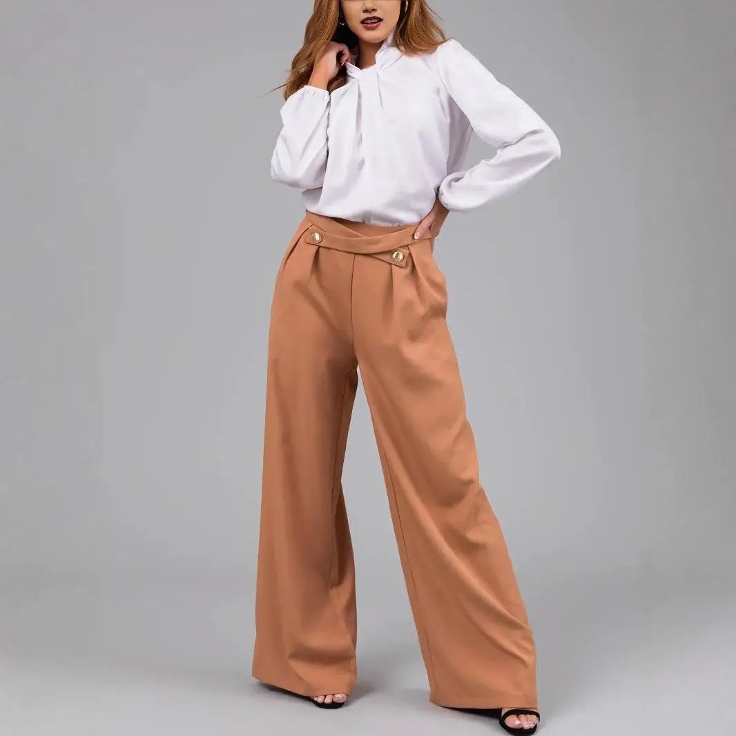 

Повседневный модный комплект: брюки с широкими штанинами на молнии, прямого кроя, женский комплект из полиэстера с эластичным поясом Lwz80