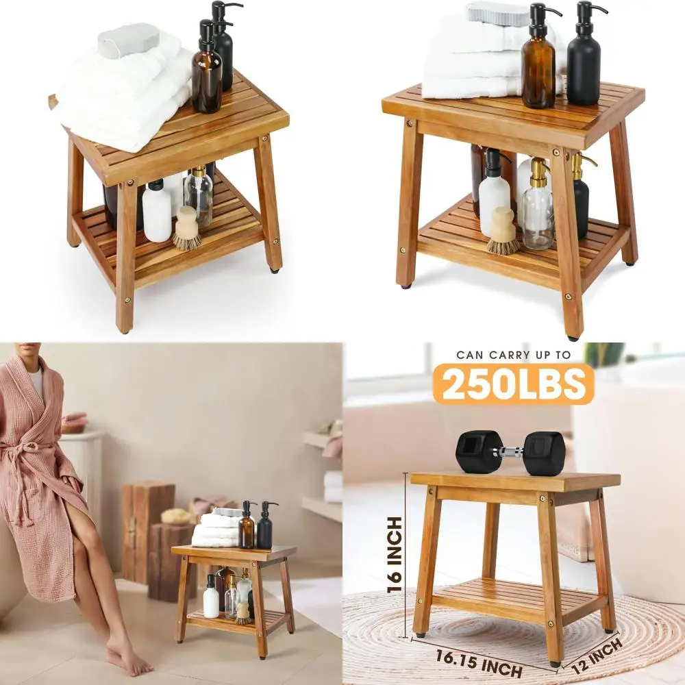 

Waterproof Shower Bench with Storage and Adjustable Legs, Ideal for Spa, Bath, and Outdoor Use, 16 Height