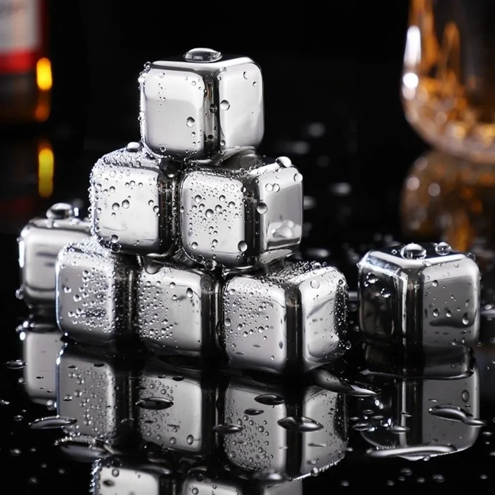 Juego de cubitos de hielo de acero inoxidable 304, reutilizable, congelación rápida, roca de enfriamiento, inodoro, con barra de Clip, accesorios para barra de herramientas, 4/6/8 Uds.