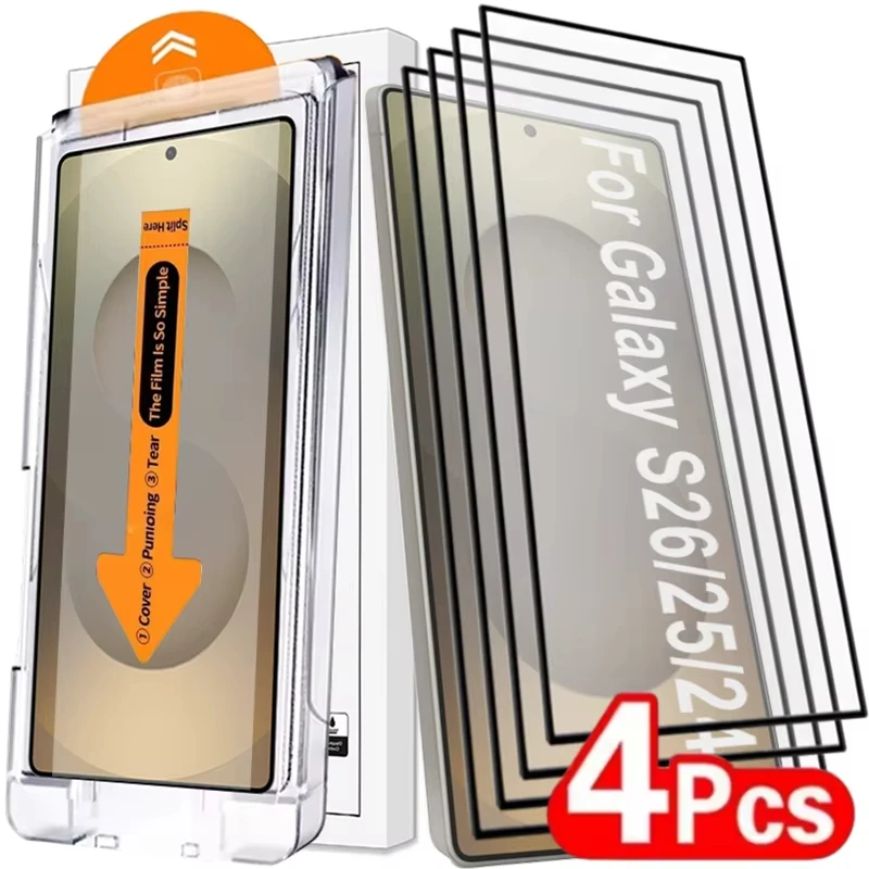 1-4 Stück Fingerabdruck-Entsperrbare Displayschutzfolien für Samsung S25 S26 Ultra Edge S24 S23 S22 S21 Plus S20 FE Staubfreies Gehärtetes Glas