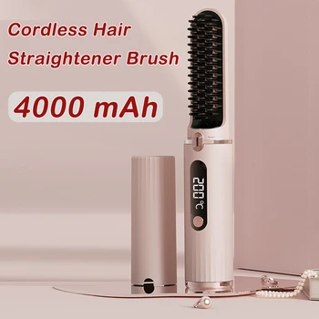 Image Cordless Hair Straightener Brush for Women Electric Hair Brushes Comb With Negative Ions Portable Hair Straightener for Travel