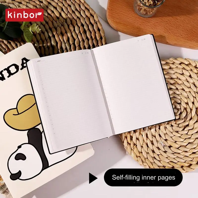 Imagem -04 - Kinbor Journal Diário Notebook Planejador Semanal 88 128 144 Folhas Auto-preenchido Panda Bonito Gato Grãos de Café Programar Plano de Gravação