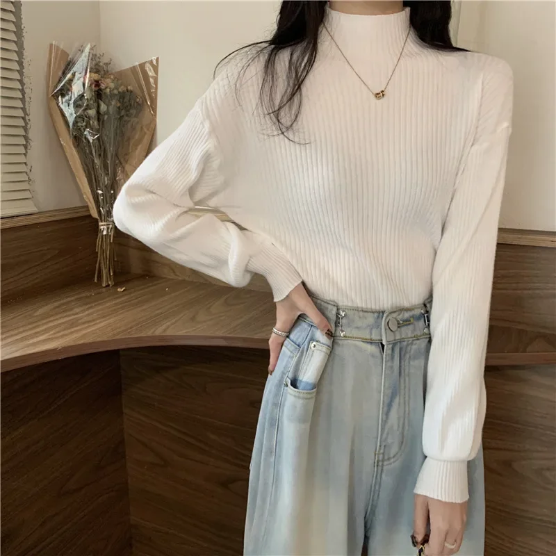 Basic Solid Color Soft Turtleneck Women Sweater Pullover Casual Long Sleeve Chic Bottom Sweater Female Jumpers Korean Fashion