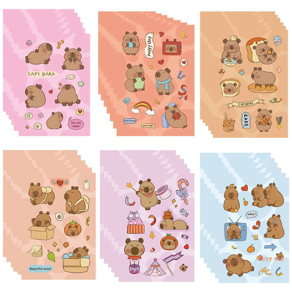 

8/16Sheets Cute Cartoon Animals Capybara Stickers for Kids DIY Laptop Luggage Phone Notebook Waterproof Graffiti Decals Gifts