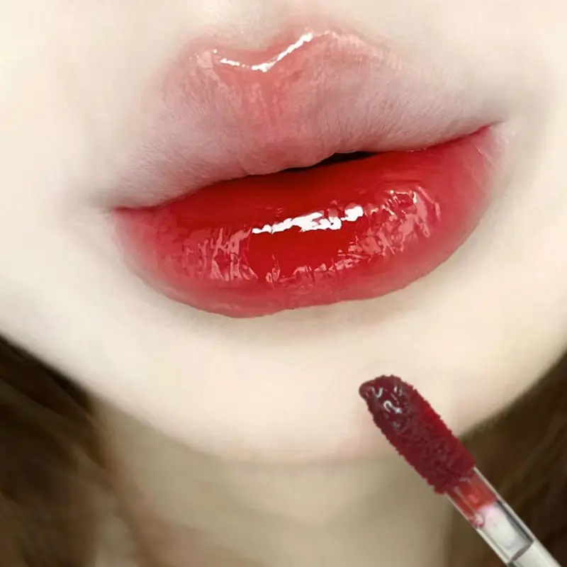 Moisturizing Mirror Lip Glaze Liquid Water Light Nude Lasting Lip Gloss Sexy Red Cosmetic Black Cherry Non-stick Cup Makeup