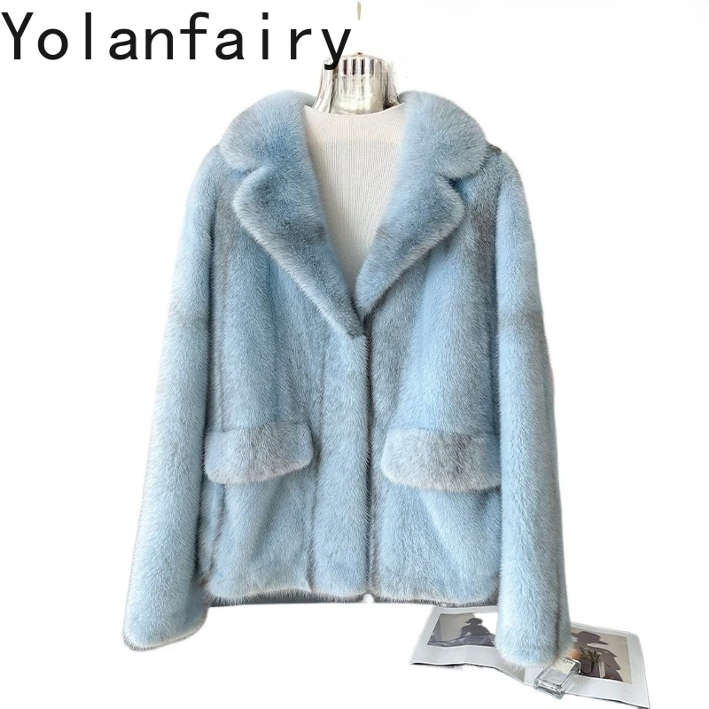 

YOLANFAIRY Natural Fur Coat Woman Luxury 2025 Winter High-end Real Cross Mink Fur Jacket Short Elegant Fur Coats Abrigos Mujer