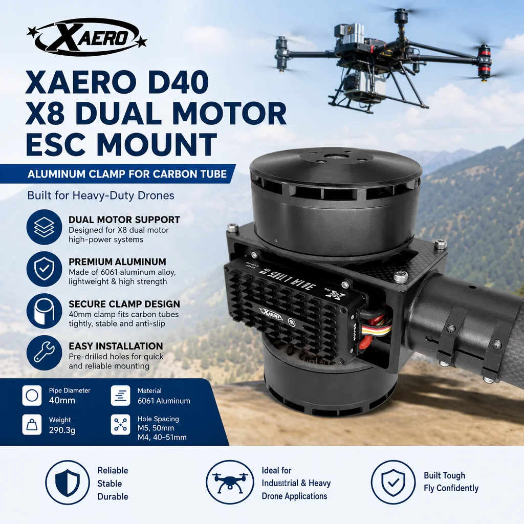 XAERO D40 40mm X8 Dual Motor ESC Mount Aluminum Clamp for Carbon Tube Heavy Drone