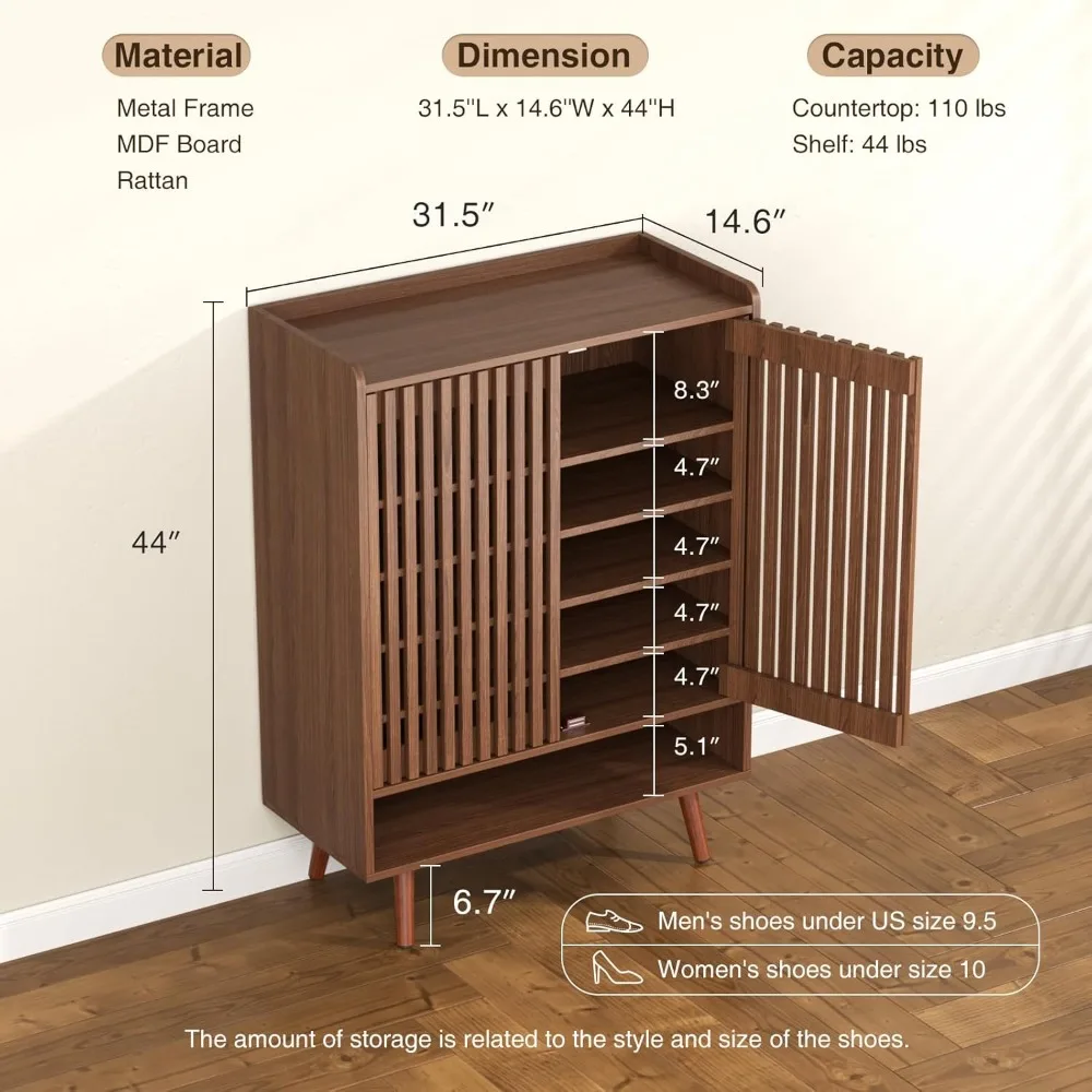 Shoe Cabinet Set of 2, with Doors Adjustable Shelves, 6-Tier Freestanding Shoe Cabinet