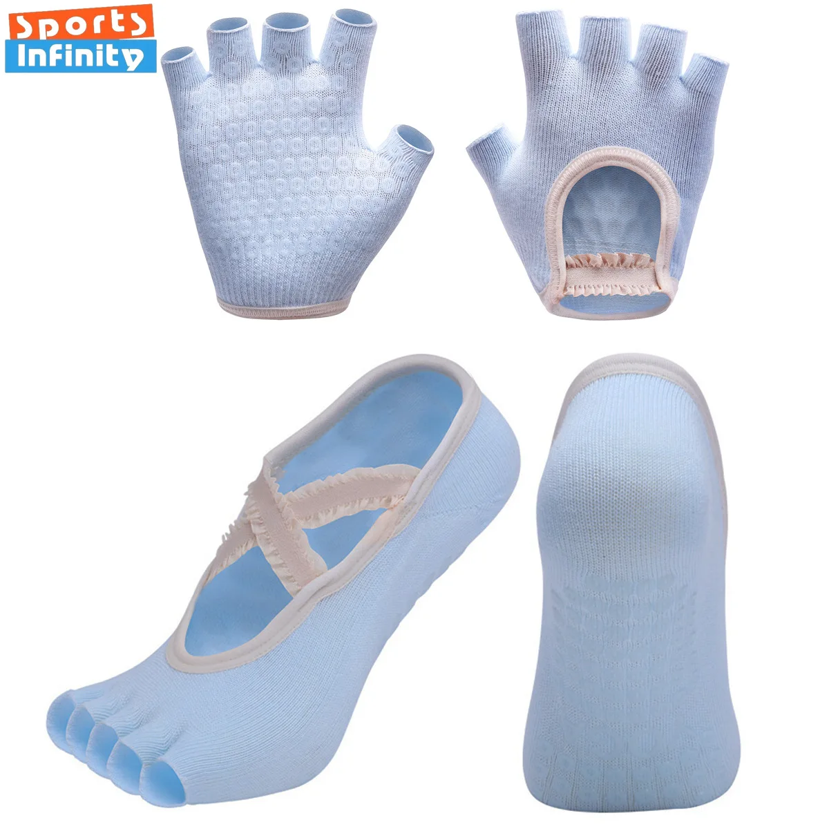 Half Vinger Handschoenen Sok Set Vrouwen Kanten Bandjes Yoga Sokken Anti Slip Dans Fitness Sportsokken Pilates Sokken Yoga Accessoires