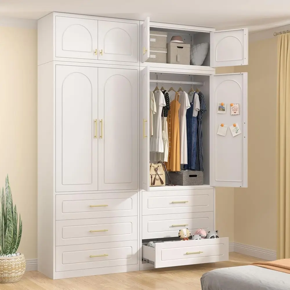 

86 Inch Wardrobe, 71 Inch Closet with Cabinet, Metal Hanging Storage Cabinet, White Assembly Required
