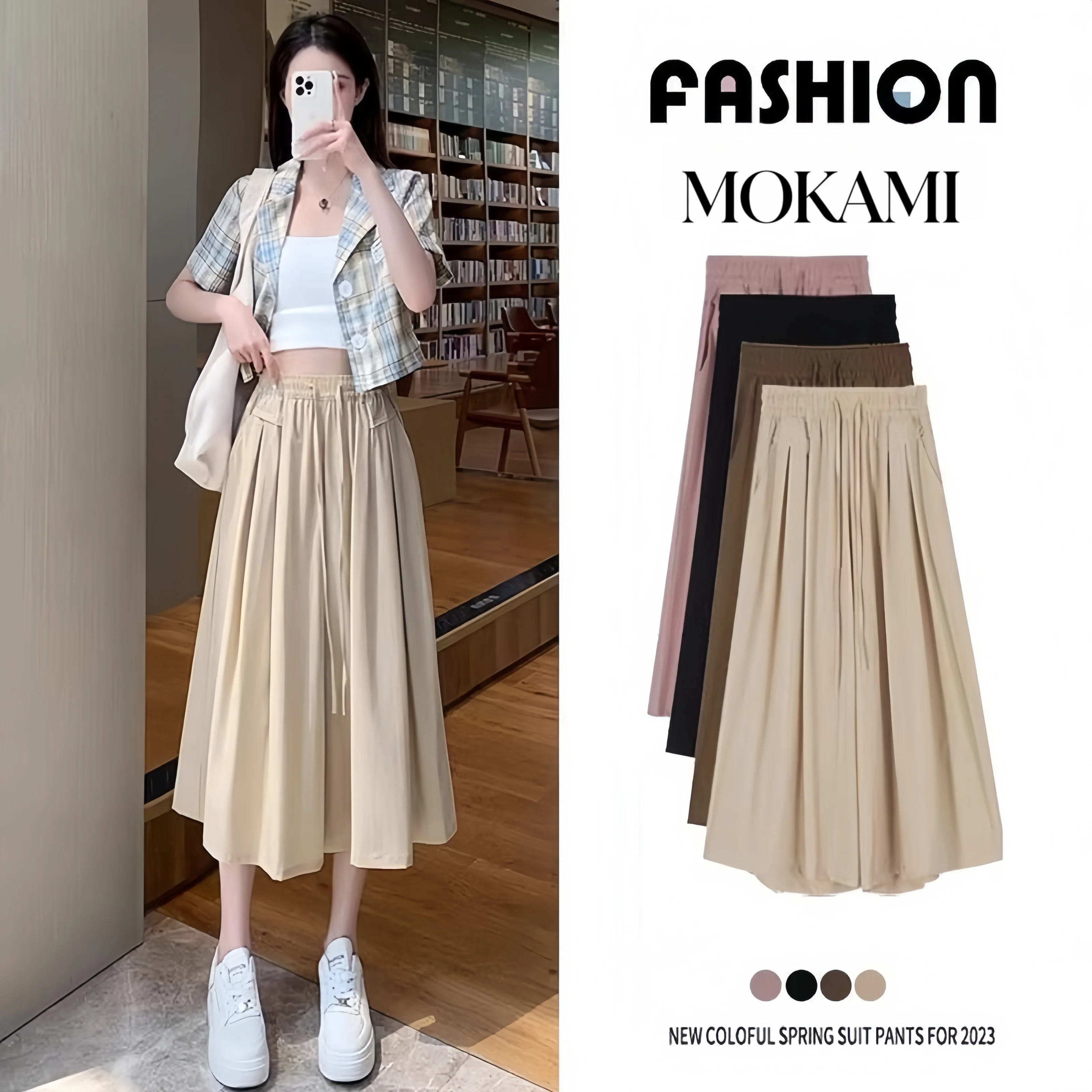 Women's Wide Leg Skirt Pants with High Waist and Slimming Effect, Cropped Pants That Cover the Hips, Casual Straight Leg Pants