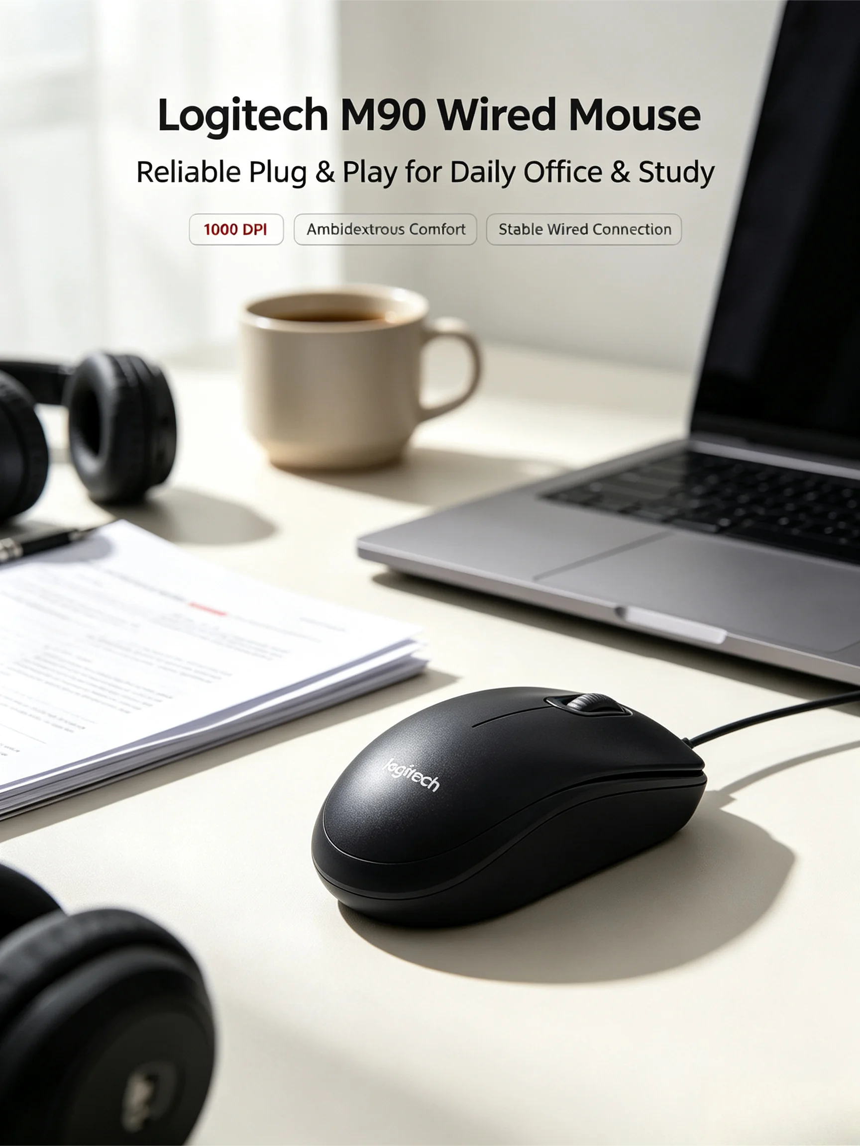 Original Logitech M90 Wired Mouse USB Optical 1000DPI Ambidextrous Mice For Laptop PC Desktop Office