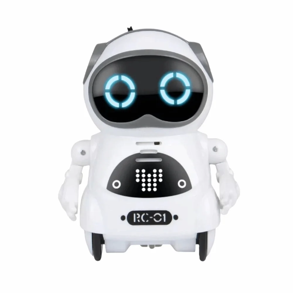 White Pocket Robot Voice Recognition Singing Dancing Mini Robot Toy Rolling Camera Voice Change Talking Robot